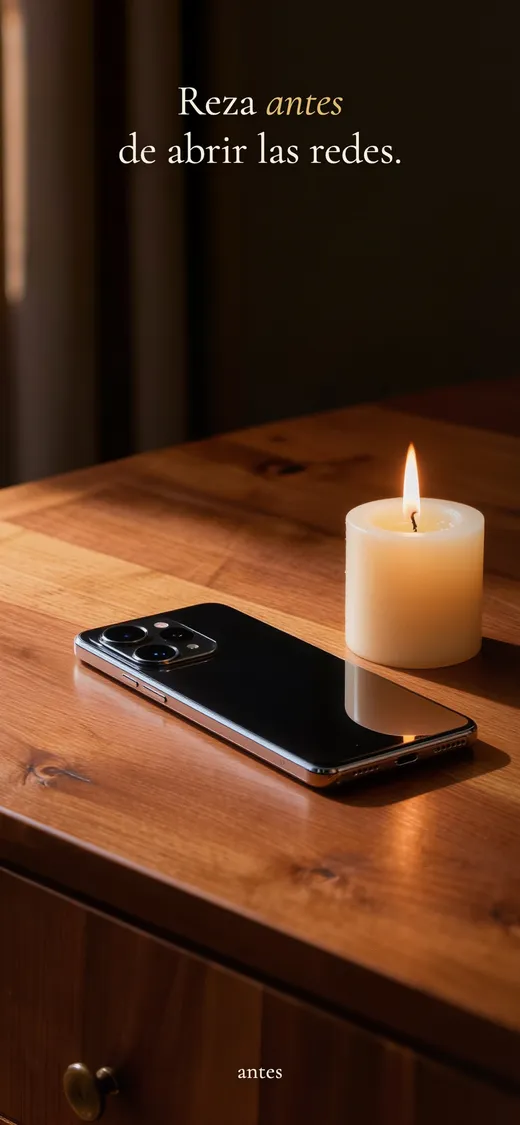 A phone face down beside a lit candle