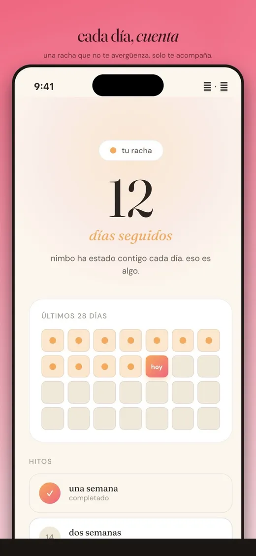 Moodly streak calendar showing twelve days in a row